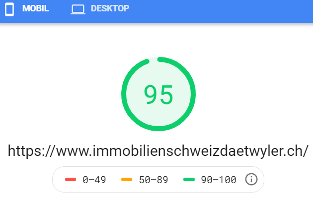 PageSpeed Insights Immobilien Schweiz Dätwyler